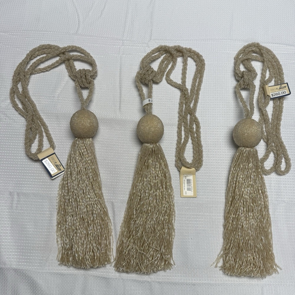 Vintage lot 3 beaded tassels gold curtain drapery tieback Elegant Upscale $720